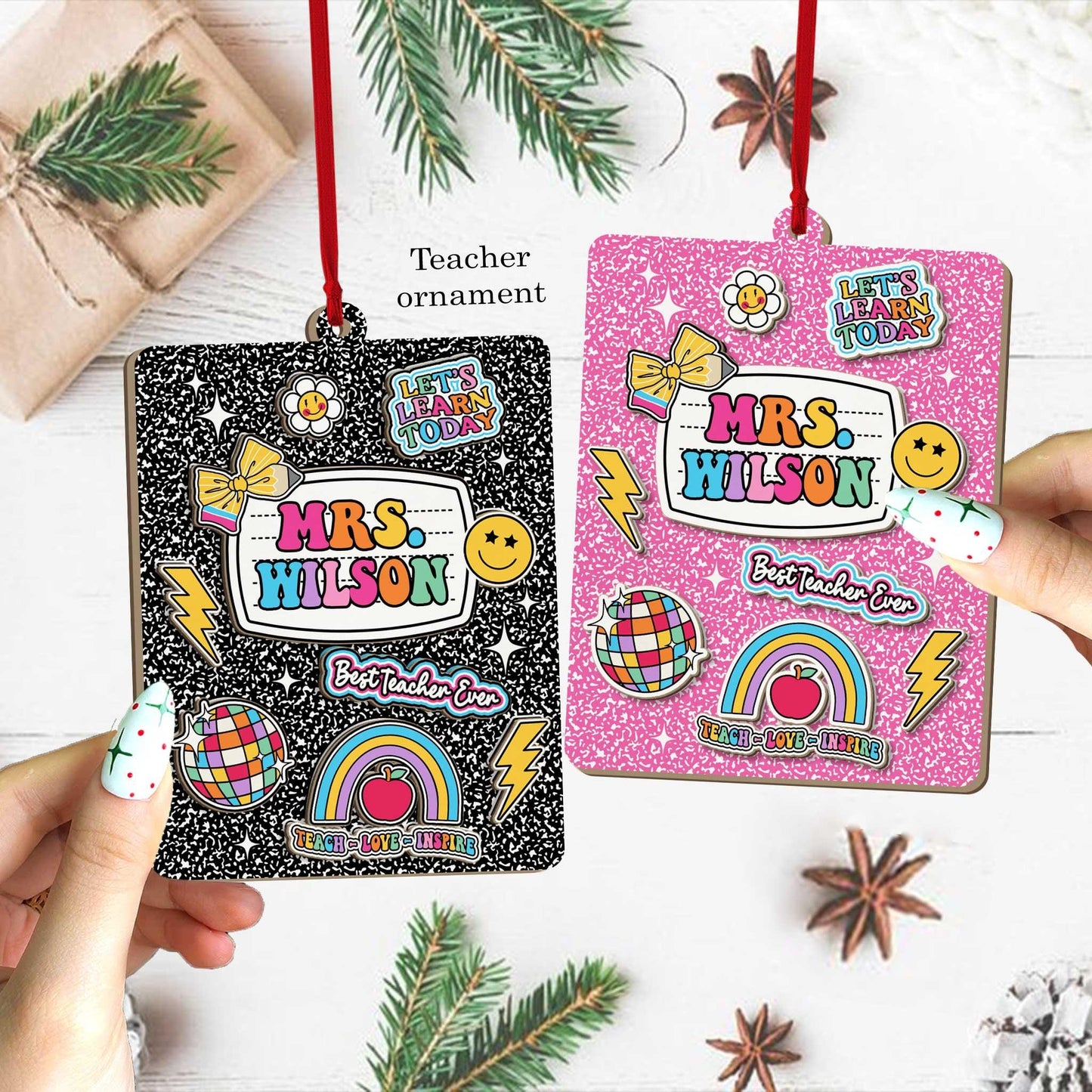 Personalized Teacher Ornament Composition Book, Custom Teacher Christmas Ornament Gift, Teacher Christmas Gift, Teacher Appreciation Gifts