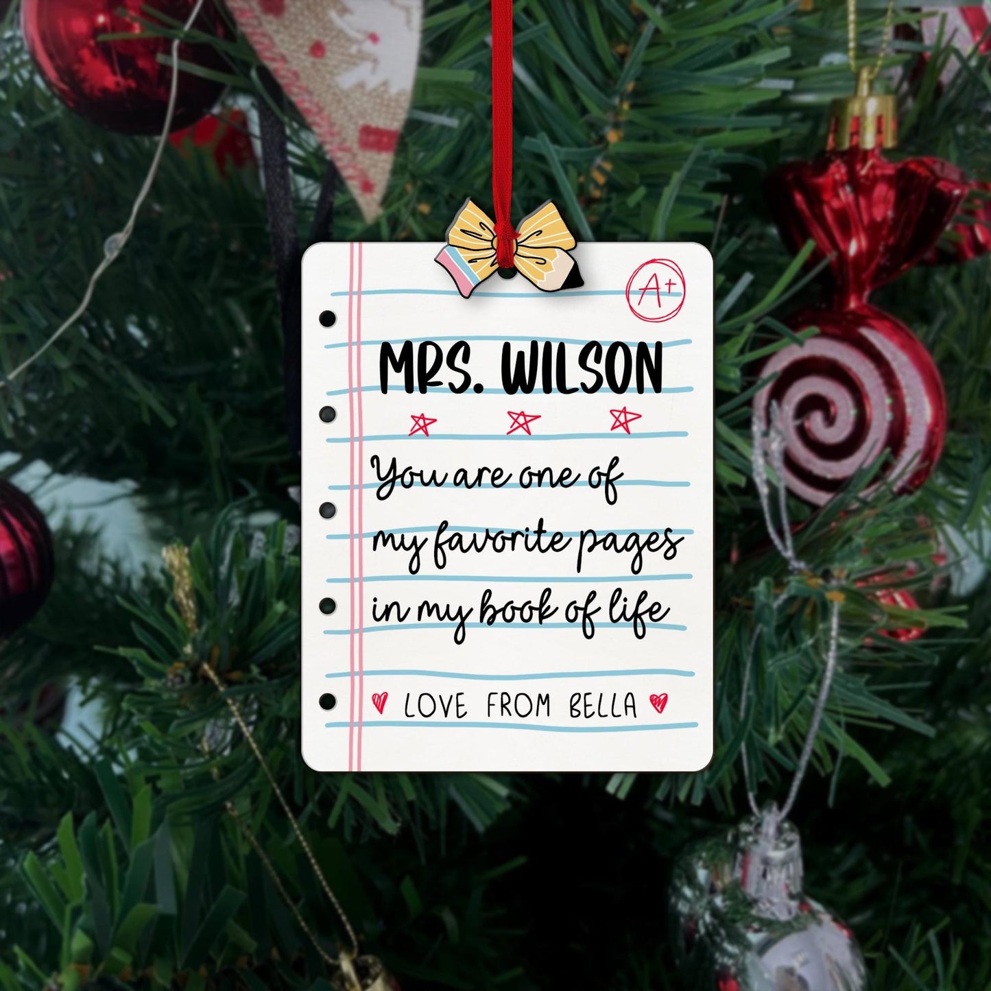 Custom Teacher Christmas Ornament Paper Note, Personalized Teacher Ornament Teacher Christmas Gift, Teacher Appreciation Gift, Educator Gift
