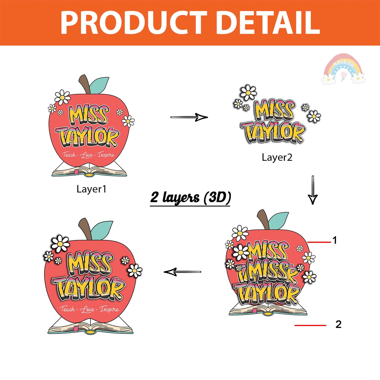 Personalized 3D Teacher Door Hanger Apple Name Sign, Teacher Christmas Gift, Teacher Welcome Sign Office Door, Teacher Appreciation Gifts