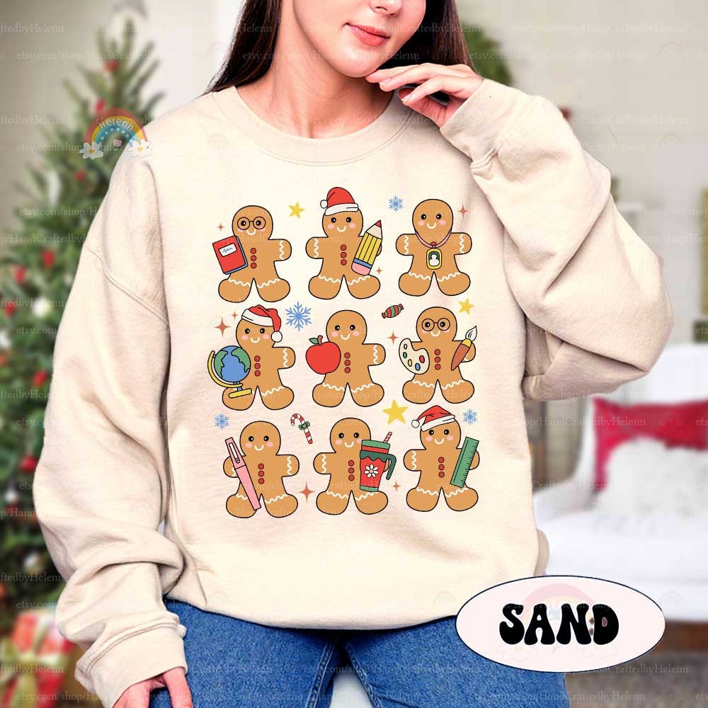 Christmas Teacher Shirt With Gingerbread, Retro Teacher Christmas Sweatshirt, Funny Teacher, Kindergarten Teacher, Teacher Christmas Gifts