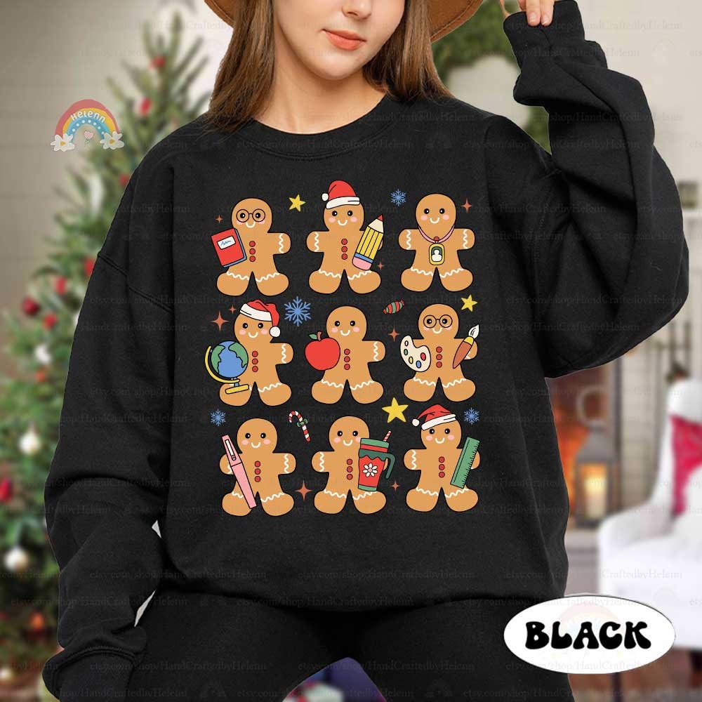 Christmas Teacher Shirt With Gingerbread, Retro Teacher Christmas Sweatshirt, Funny Teacher, Kindergarten Teacher, Teacher Christmas Gifts