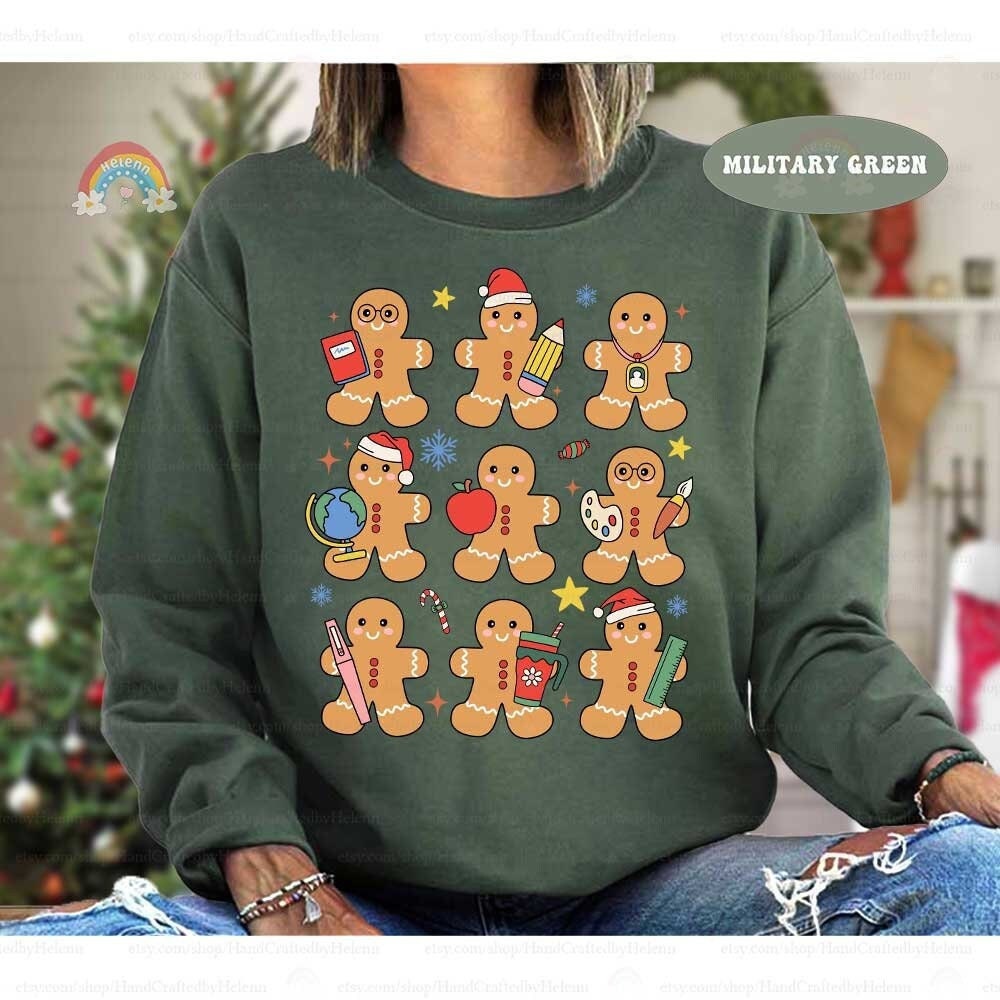 Christmas Teacher Shirt With Gingerbread, Retro Teacher Christmas Sweatshirt, Funny Teacher, Kindergarten Teacher, Teacher Christmas Gifts