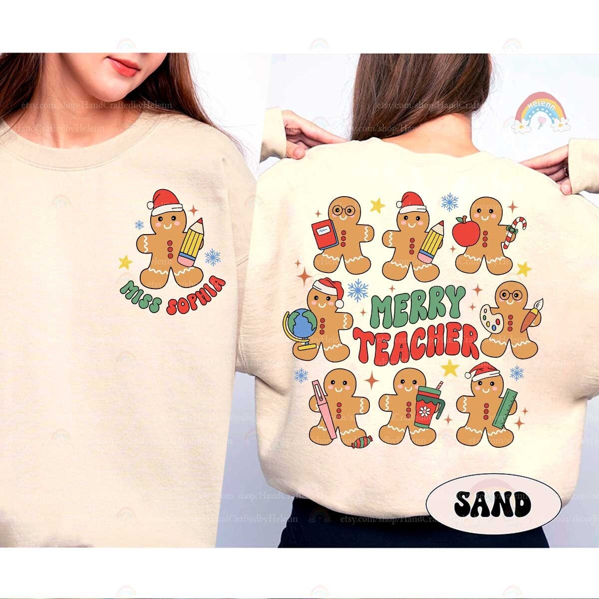 Teacher Christmas Shirt With Gingerbread, Custom Christmas Teacher Sweatshirt, Merry Teacher, Kindergarten Teacher, Teacher Christmas Gifts