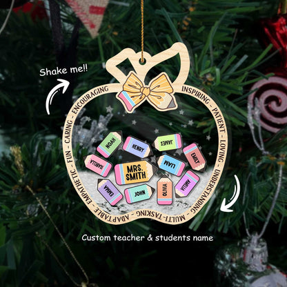 Christmas Teacher Ornament 4D Shaker Class Name Christmas Ornament, Personalized Teacher Christmas Gift Thank You, Teacher Appreciation Gift