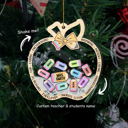 Christmas Teacher Ornament 4D Shaker Class Name Christmas Ornament, Personalized Teacher Christmas Gift Thank You, Teacher Appreciation Gift