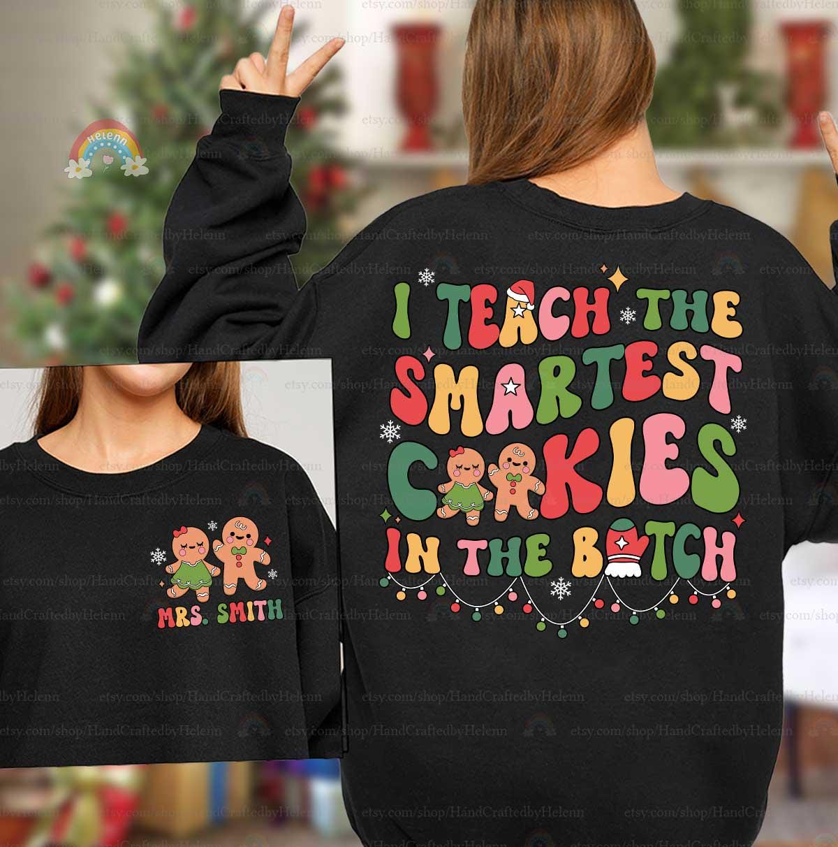 Bright and cheerful design with gingerbread cookies and a fun message, personalized for Mrs. Smith. A great way to bring holiday joy to any classroom.