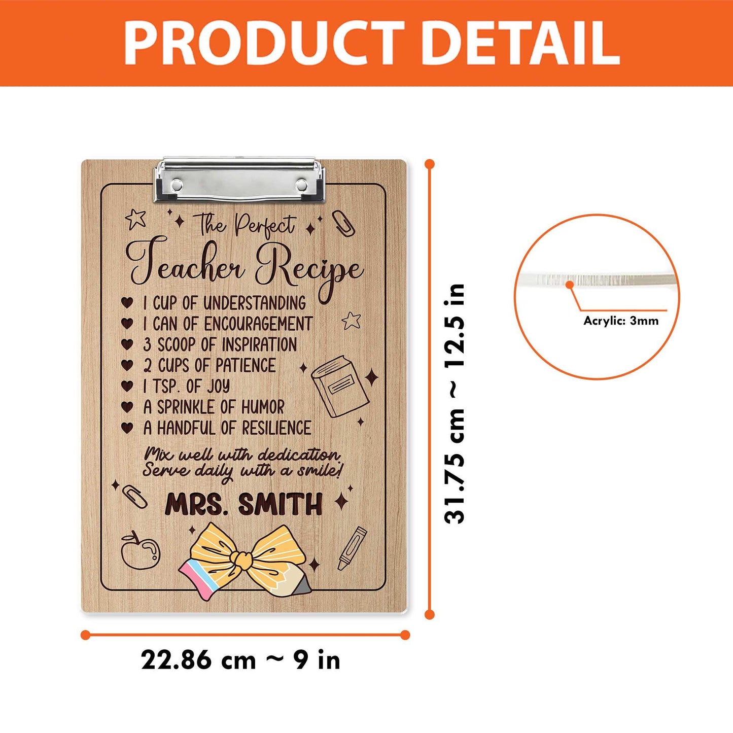 Personalized Teacher Clipboard The Perfect Teacher Recipe, Custom Teacher Clipboard Name, Teacher Christmas Gift, Teacher Appreciation Gift