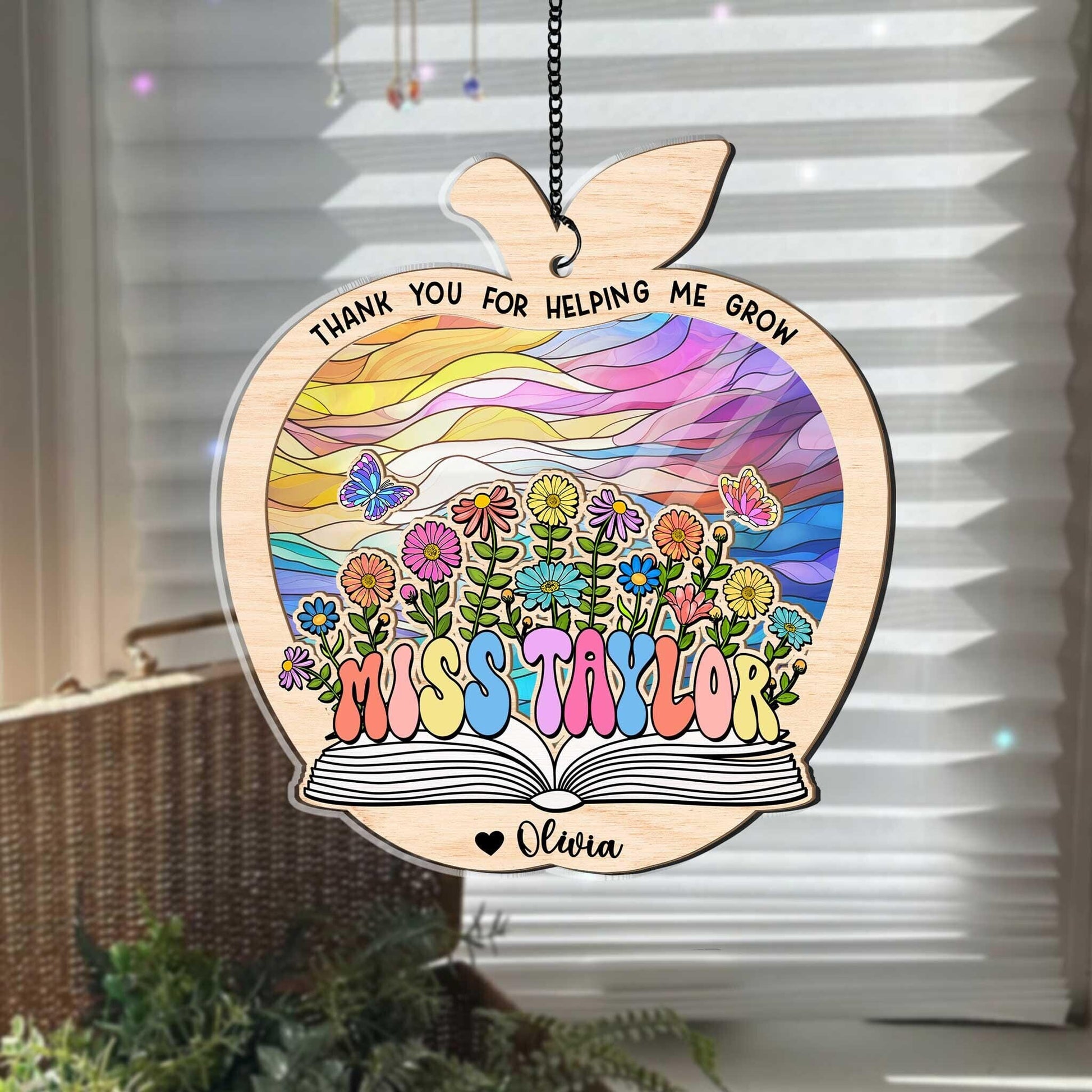 Custom Teacher Suncatcher Ornament, Teacher Christmas Gift, Thank You Teacher Gift, Teacher Appreciation Gift, Thank You For Helping Me Grow