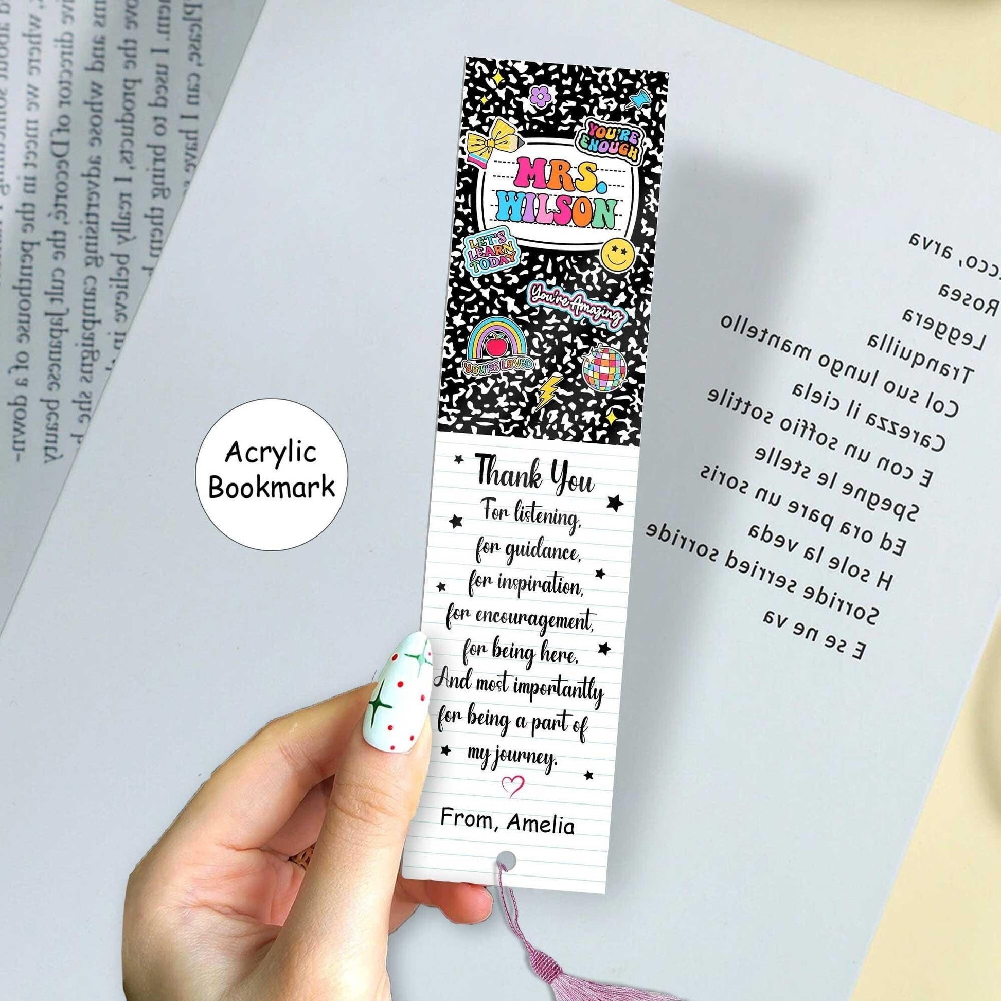 Personalized Teacher Bookmarks Composition Book Gift, Thank You Teacher Gift, Back To School Gift, Teacher Gifts, Teacher Appreciation Gift