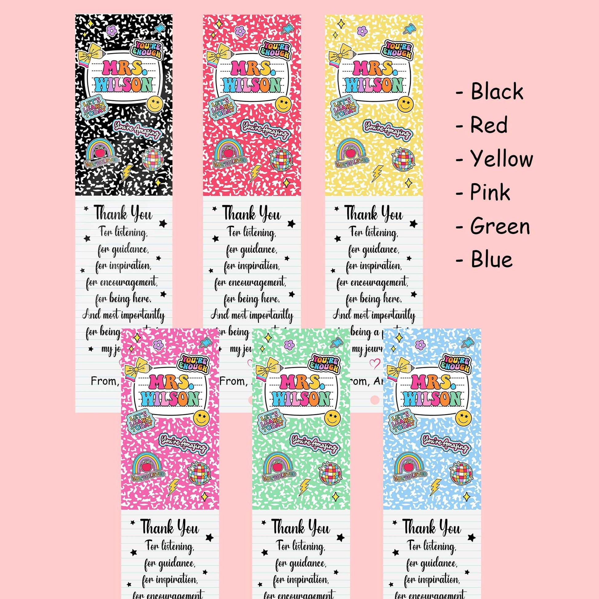 Personalized Teacher Bookmarks Composition Book Gift, Thank You Teacher Gift, Back To School Gift, Teacher Gifts, Teacher Appreciation Gift