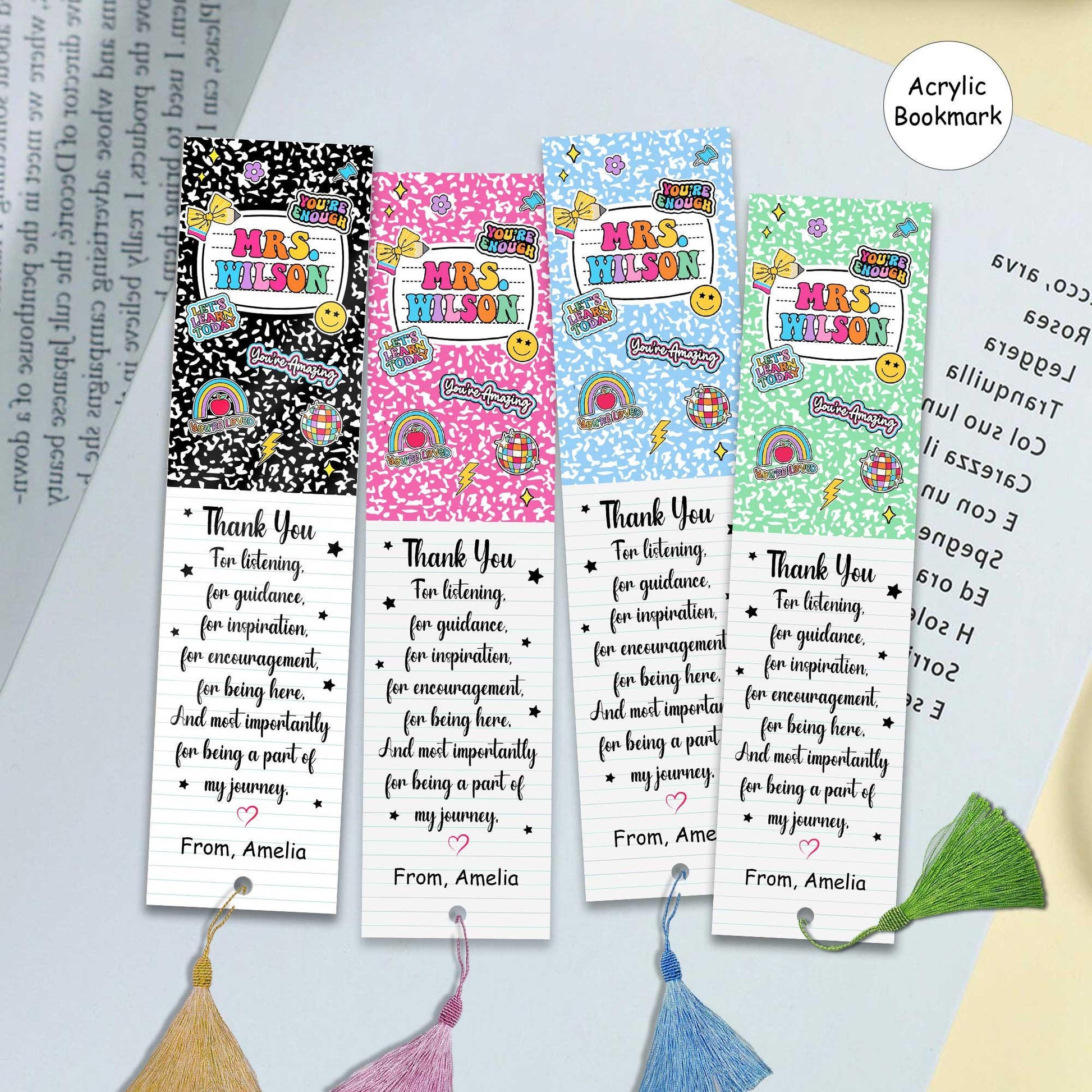 Personalized Teacher Bookmarks Composition Book Gift, Thank You Teacher Gift, Back To School Gift, Teacher Gifts, Teacher Appreciation Gift
