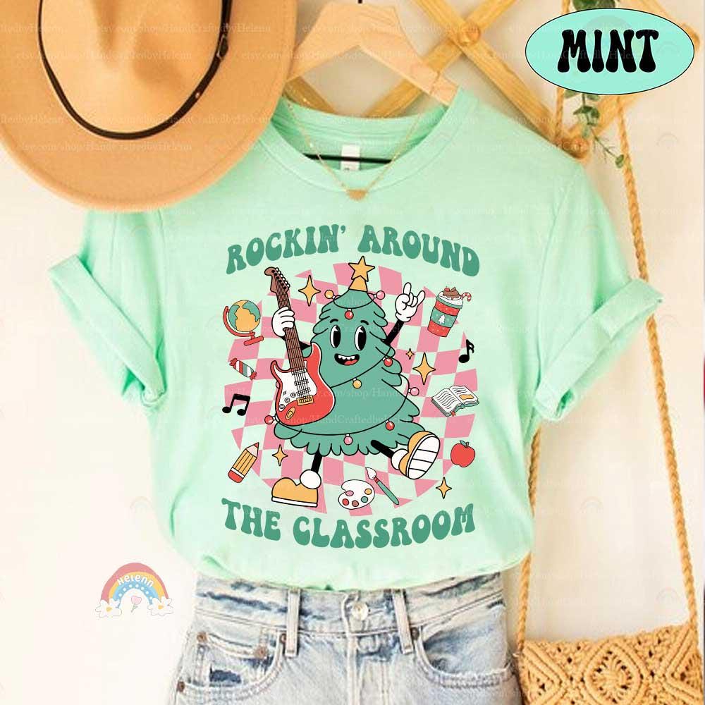 Bring the season&#39;s groove into the classroom with this rocking Christmas tree design, ideal for lively teachers.