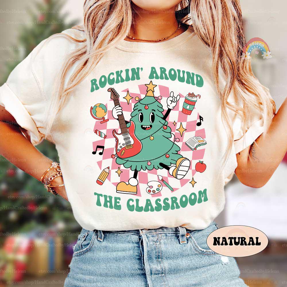 Celebrate the holidays in style with this cool Christmas tree jamming on a guitar, just right for the classroom.