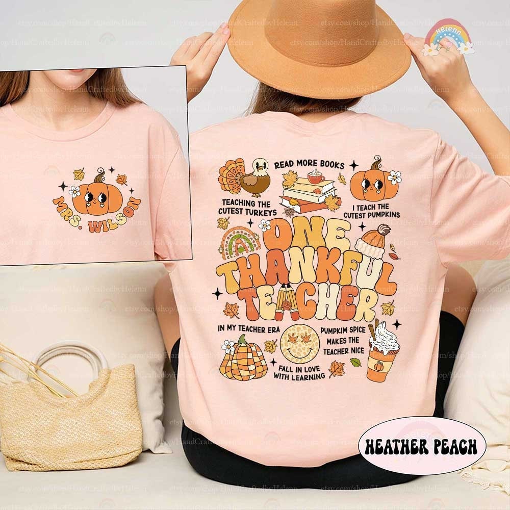 Custom Teacher Fall Shirt One Thankful Teacher Shirt, Teacher Thanksgiving Shirt, Teacher Pumpkin Retro Autumn, Teacher Appreciation Gift