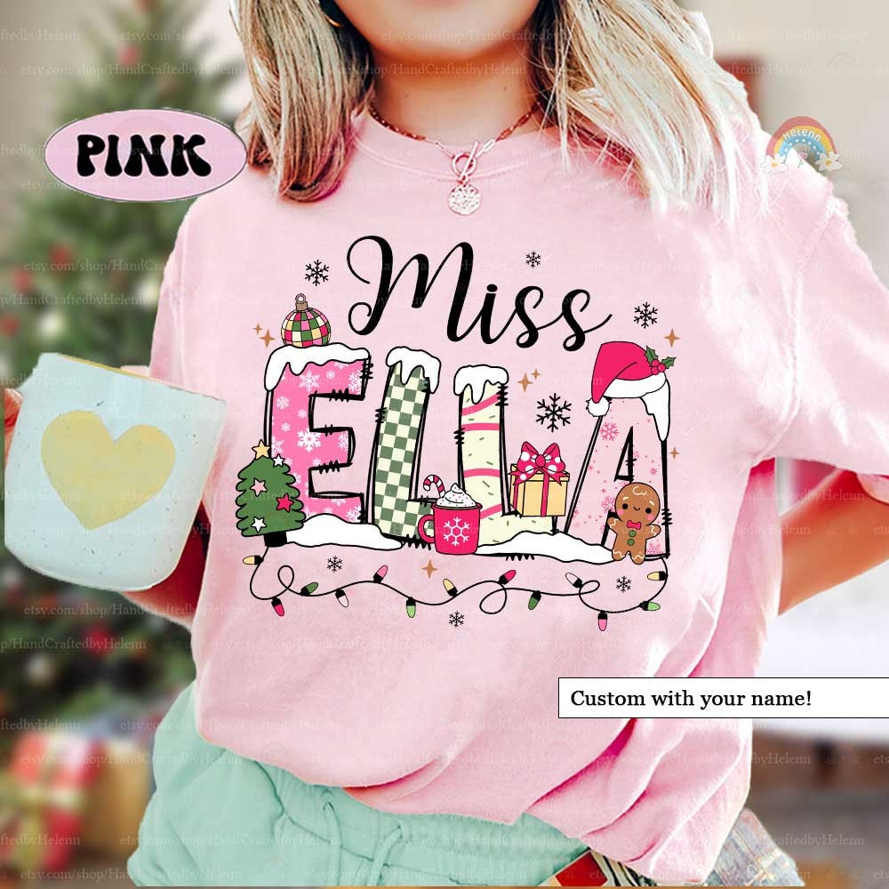 Personalized Christmas Teacher Shirt, Teacher Christmas Sweatshirt, Teacher Xmas Pattern Name, Retro Teacher Shirt, Teacher Christmas Gifts