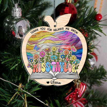 Custom Teacher Suncatcher Ornament, Teacher Christmas Gift, Thank You Teacher Gift, Teacher Appreciation Gift, Thank You For Helping Me Grow