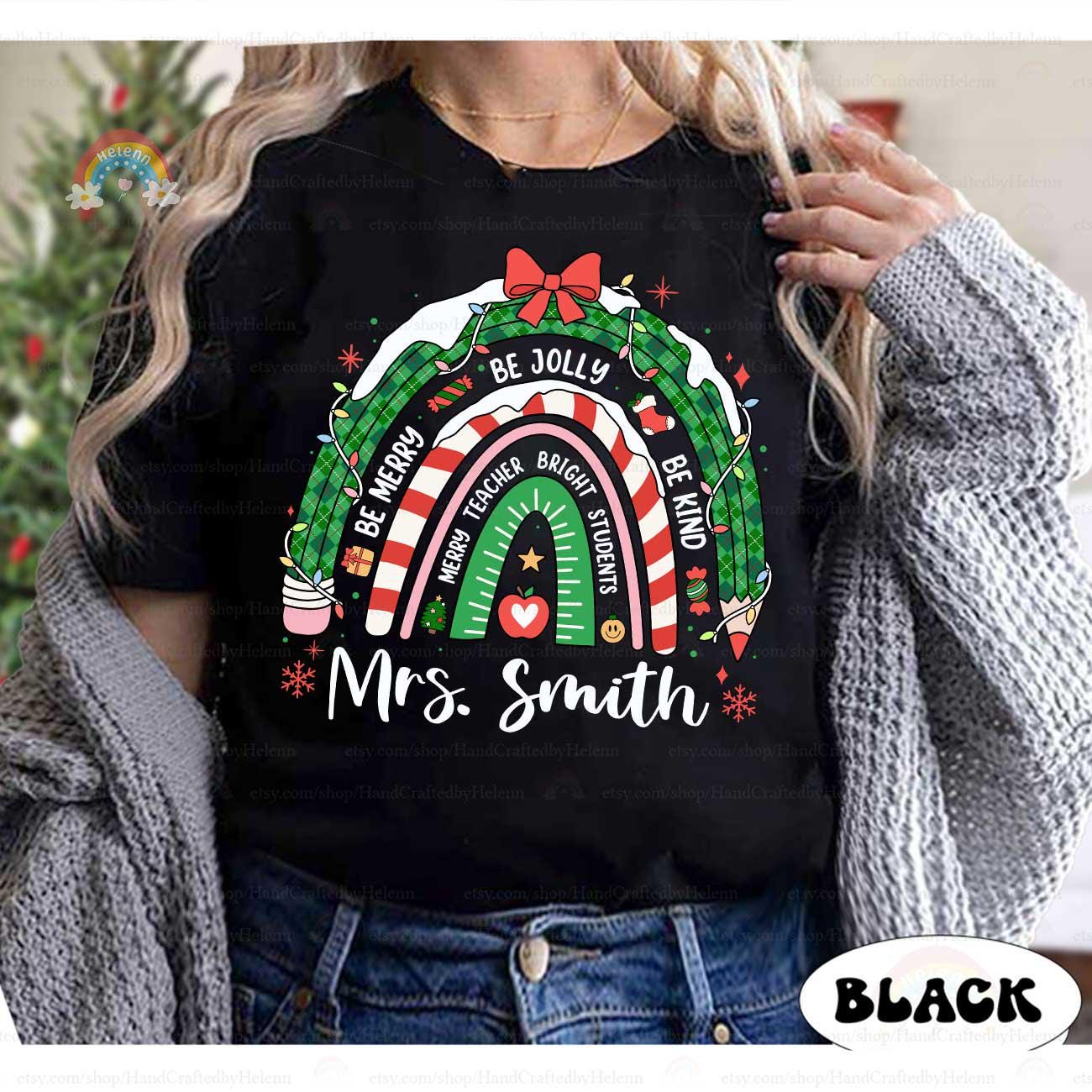 Personalized Teacher Christmas Shirt Be Merry Be Jolly Be Kind, Retro Christmas Teacher Sweatshirt, Teacher Life, Christmas Teacher Gift