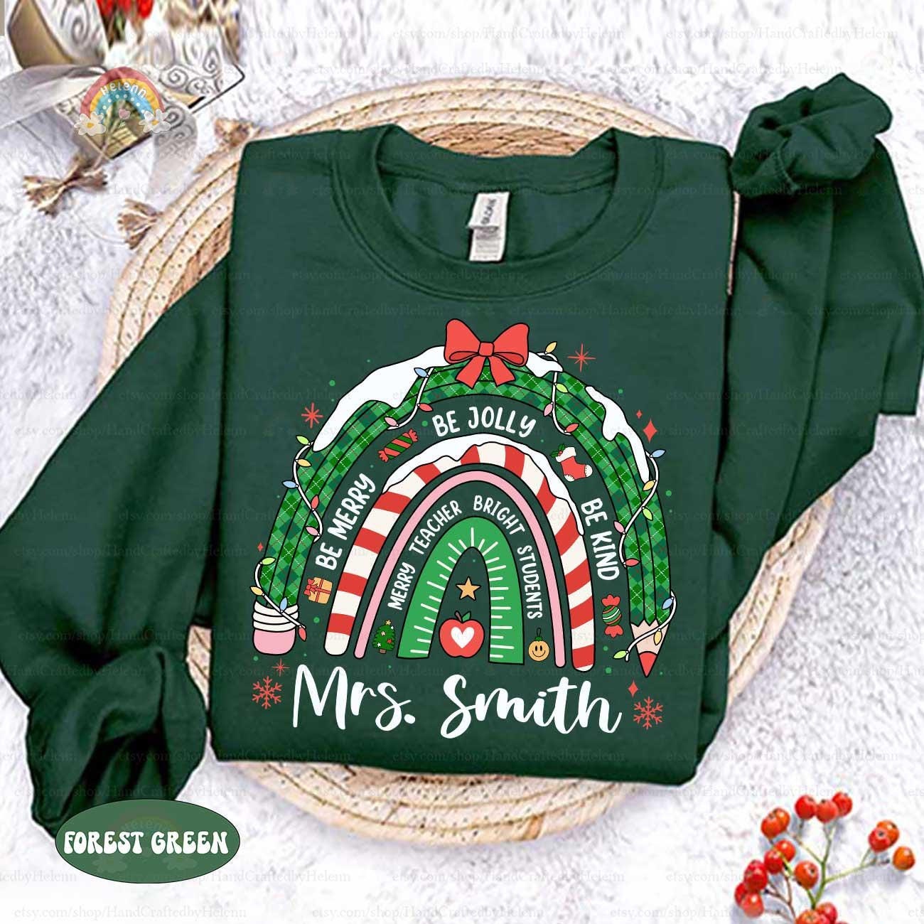 Personalized Teacher Christmas Shirt Be Merry Be Jolly Be Kind, Retro Christmas Teacher Sweatshirt, Teacher Life, Christmas Teacher Gift