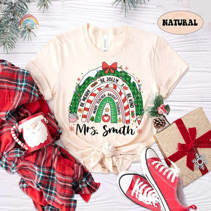 Personalized Teacher Christmas Shirt Be Merry Be Jolly Be Kind, Retro Christmas Teacher Sweatshirt, Teacher Life, Christmas Teacher Gift