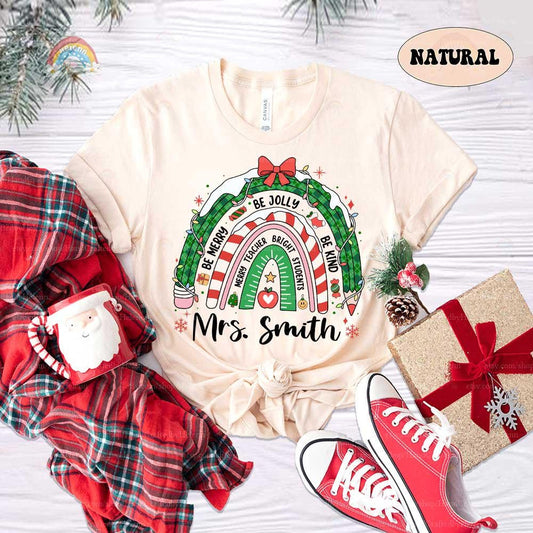 Personalized Teacher Christmas Shirt Be Merry Be Jolly Be Kind, Retro Christmas Teacher Sweatshirt, Teacher Life, Christmas Teacher Gift