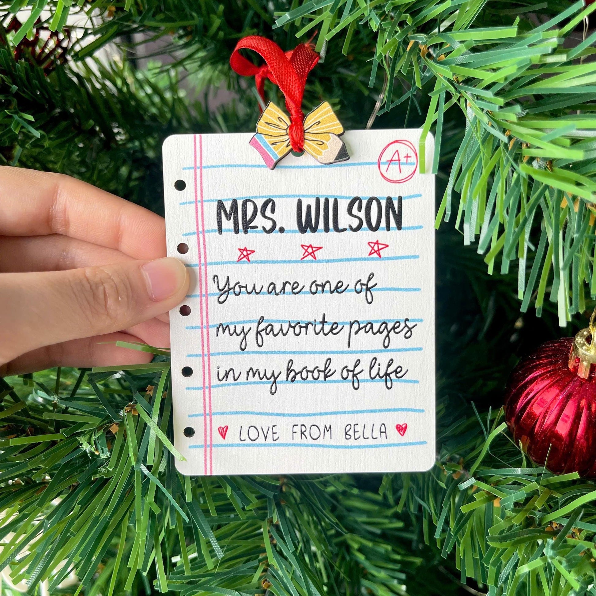 Custom Teacher Christmas Ornament Paper Note, Personalized Teacher Ornament Teacher Christmas Gift, Teacher Appreciation Gift, Educator Gift