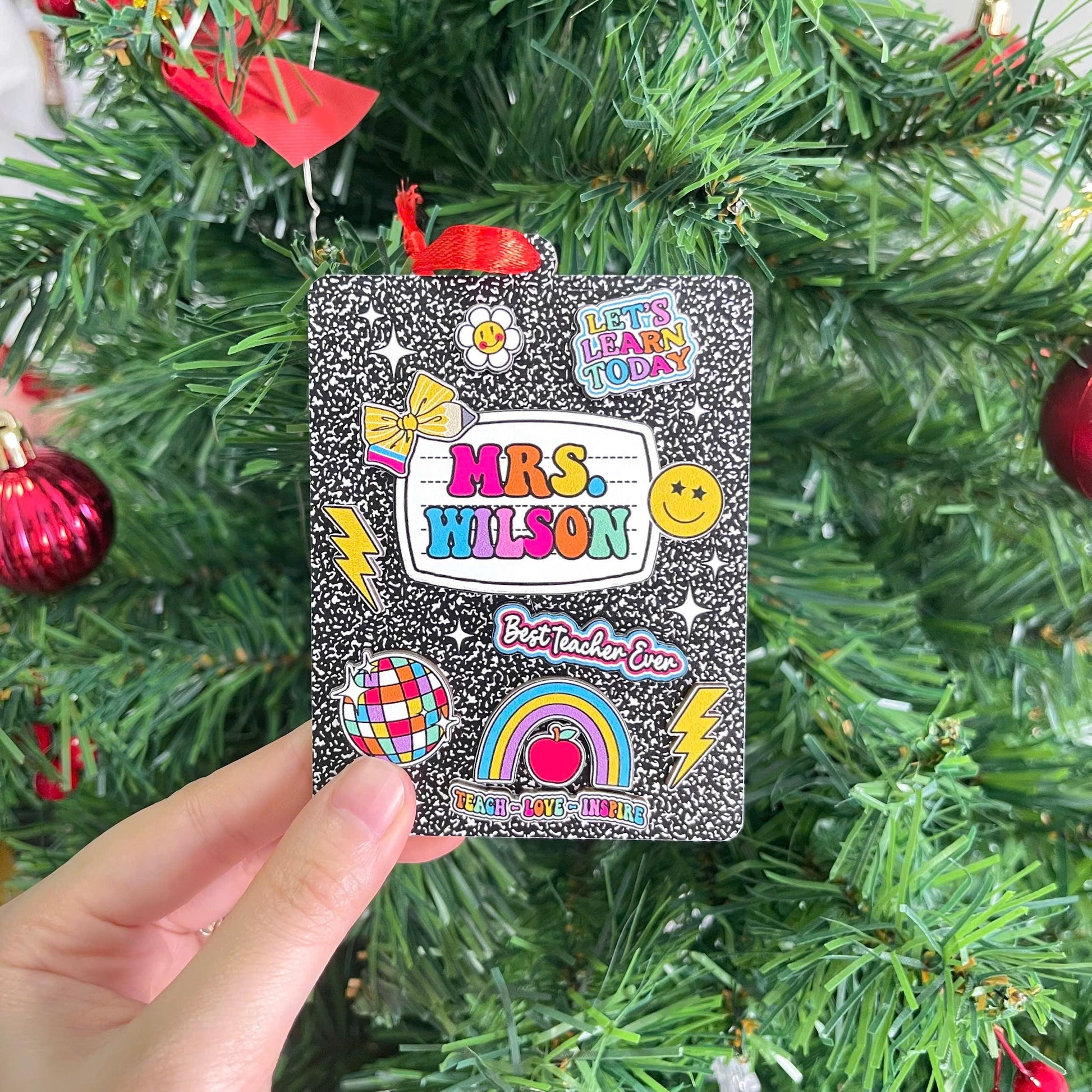 Personalized Teacher Ornament Composition Book, Custom Teacher Christmas Ornament Gift, Teacher Christmas Gift, Teacher Appreciation Gifts