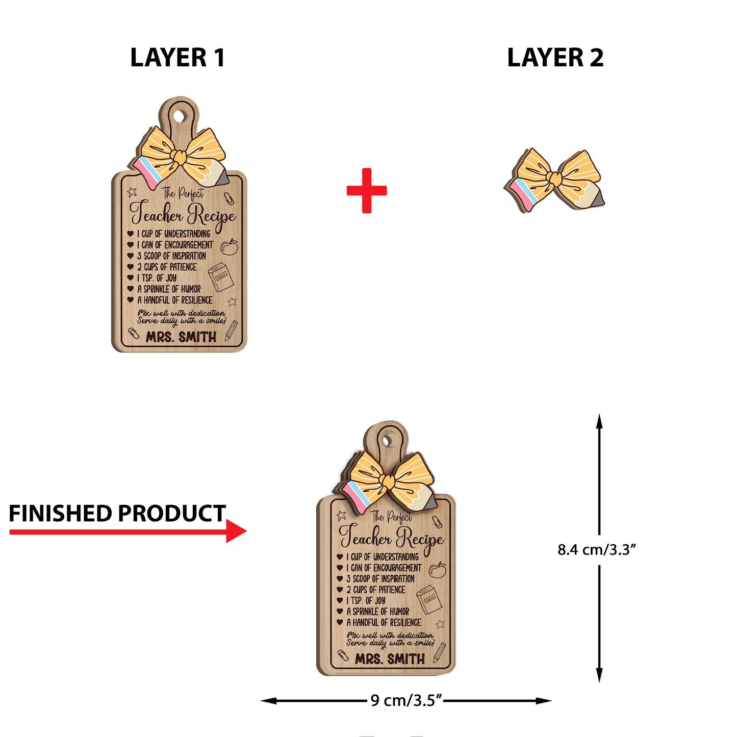 Bright and thoughtful ornament featuring a recipe for the perfect teacher, with a personalized touch for Mrs. Smith. Ideal for showing appreciation during the holiday season.