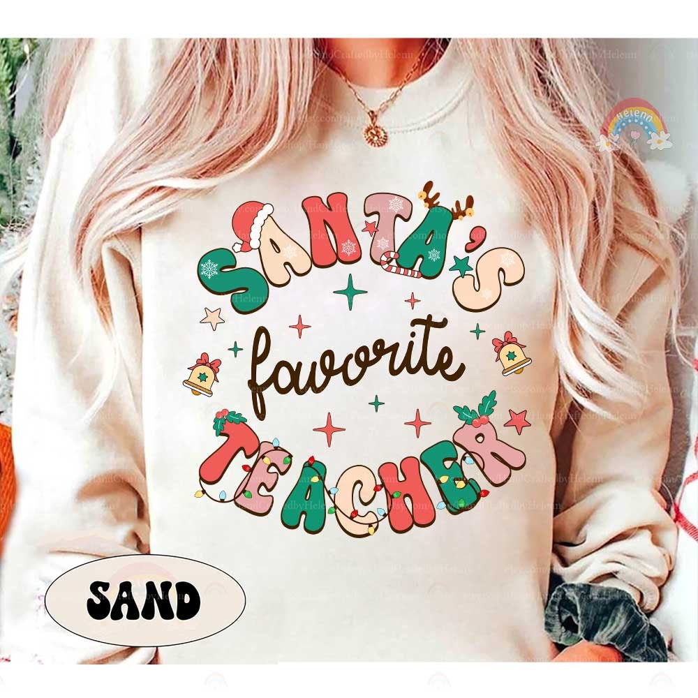 Teacher Christmas Shirt, Santa's Favorite Teacher Shirt, Christmas Teacher Sweatshirt, Christmas Teacher Gift, Kindergarten Teacher Santa