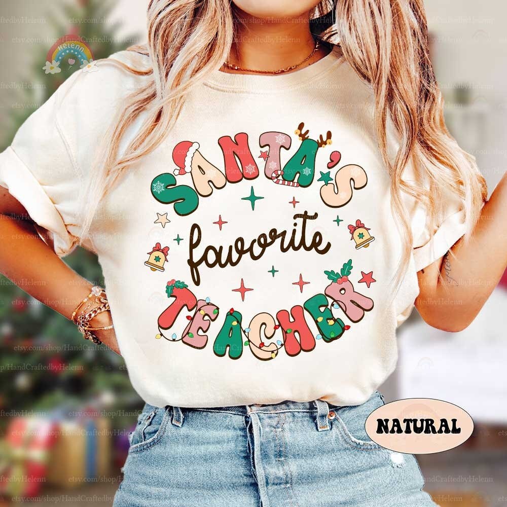 Teacher Christmas Shirt, Santa's Favorite Teacher Shirt, Christmas Teacher Sweatshirt, Christmas Teacher Gift, Kindergarten Teacher Santa
