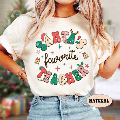 Teacher Christmas Shirt, Santa's Favorite Teacher Shirt, Christmas Teacher Sweatshirt, Christmas Teacher Gift, Kindergarten Teacher Santa