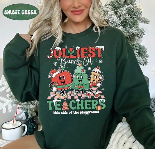 Teacher Christmas Shirt, Jolliest Bunch Of Teacher Shirt, Cute Christmas Teacher Sweatshirt, Teacher Squad Shirt, Christmas Teacher Gift