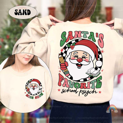 Personalized School Psychologist Christmas Shirt Santa's Favorite, Christmas School Psych Sweatshirt, School Psychologist Christmas Gifts