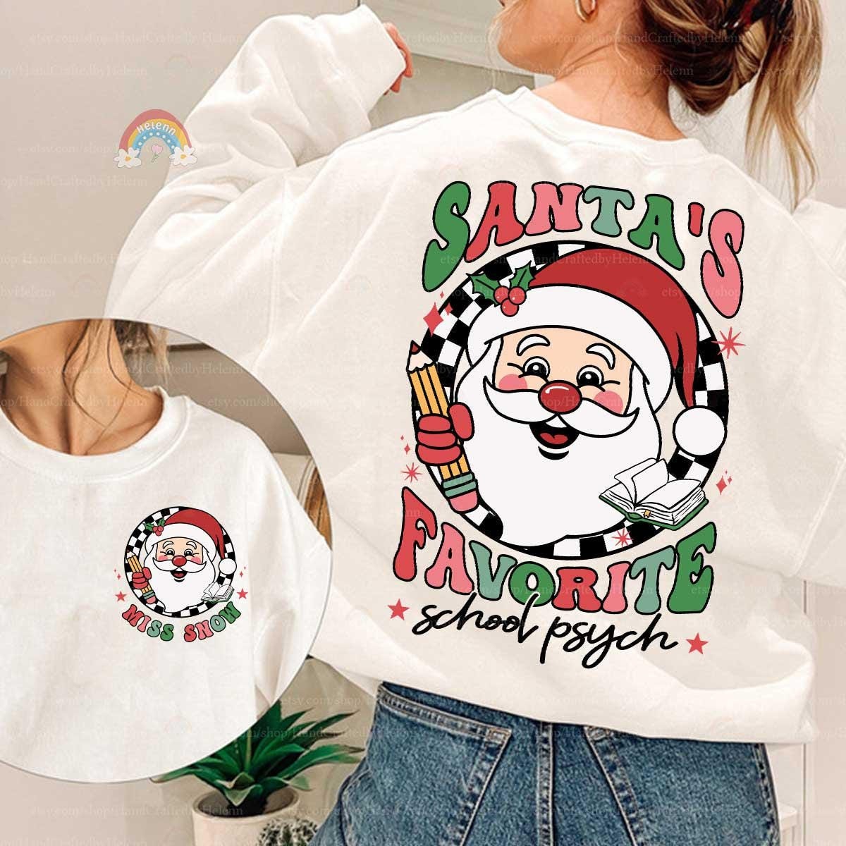 Personalized School Psychologist Christmas Shirt Santa's Favorite, Christmas School Psych Sweatshirt, School Psychologist Christmas Gifts