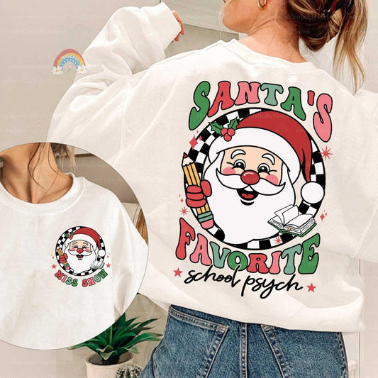 Personalized School Psychologist Christmas Shirt Santa's Favorite, Christmas School Psych Sweatshirt, School Psychologist Christmas Gifts