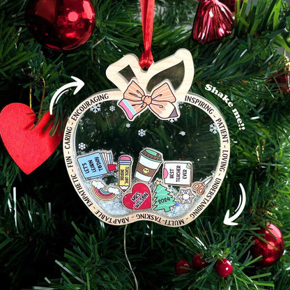 Personalized Christmas Teacher Shaker Ornament 5 Layered, School Teacher Gift Christmas Ornament Thank You Gift, Teacher Appreciation Gifts