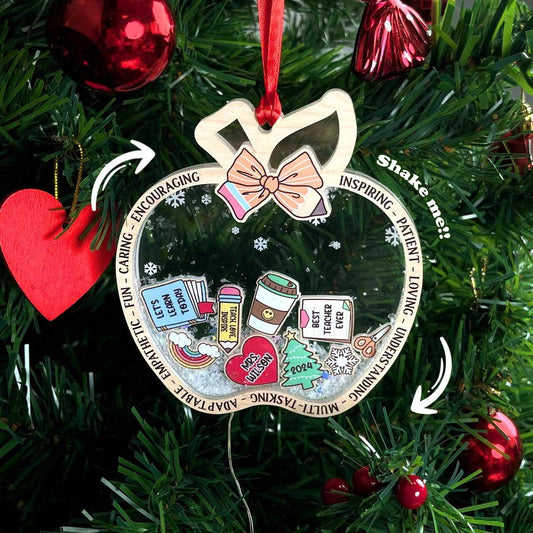 Personalized Christmas Teacher Shaker Ornament 5 Layered, School Teacher Gift Christmas Ornament Thank You Gift, Teacher Appreciation Gifts