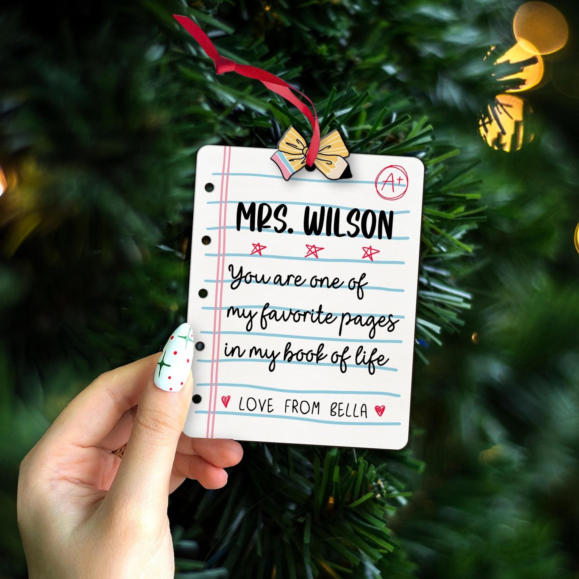 Custom Teacher Christmas Ornament Paper Note, Personalized Teacher Ornament Teacher Christmas Gift, Teacher Appreciation Gift, Educator Gift