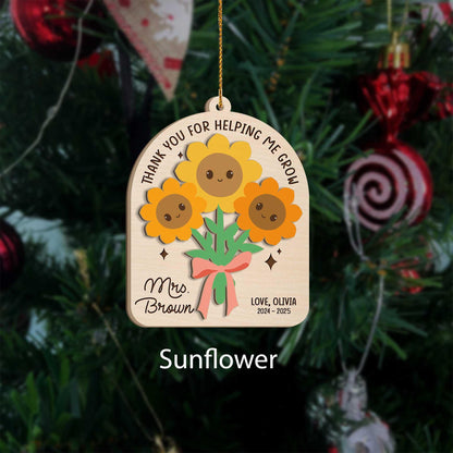 Custom Teacher Ornament Teacher Gift Flowers, Teacher Thank You Gift Christmas Ornament, Teacher Appreciation Gift, Teacher Christmas Gift