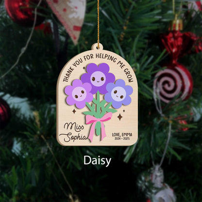 Custom Teacher Ornament Teacher Gift Flowers, Teacher Thank You Gift Christmas Ornament, Teacher Appreciation Gift, Teacher Christmas Gift