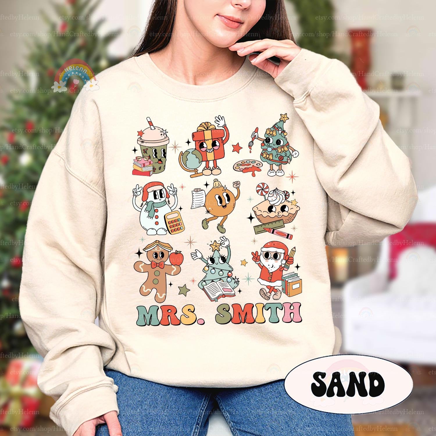 Personalized Christmas Teacher Shirt, Groovy Teacher Christmas Sweatshirt, Custom Teacher Gift, Kindergarten Teacher, Christmas Teacher Gift