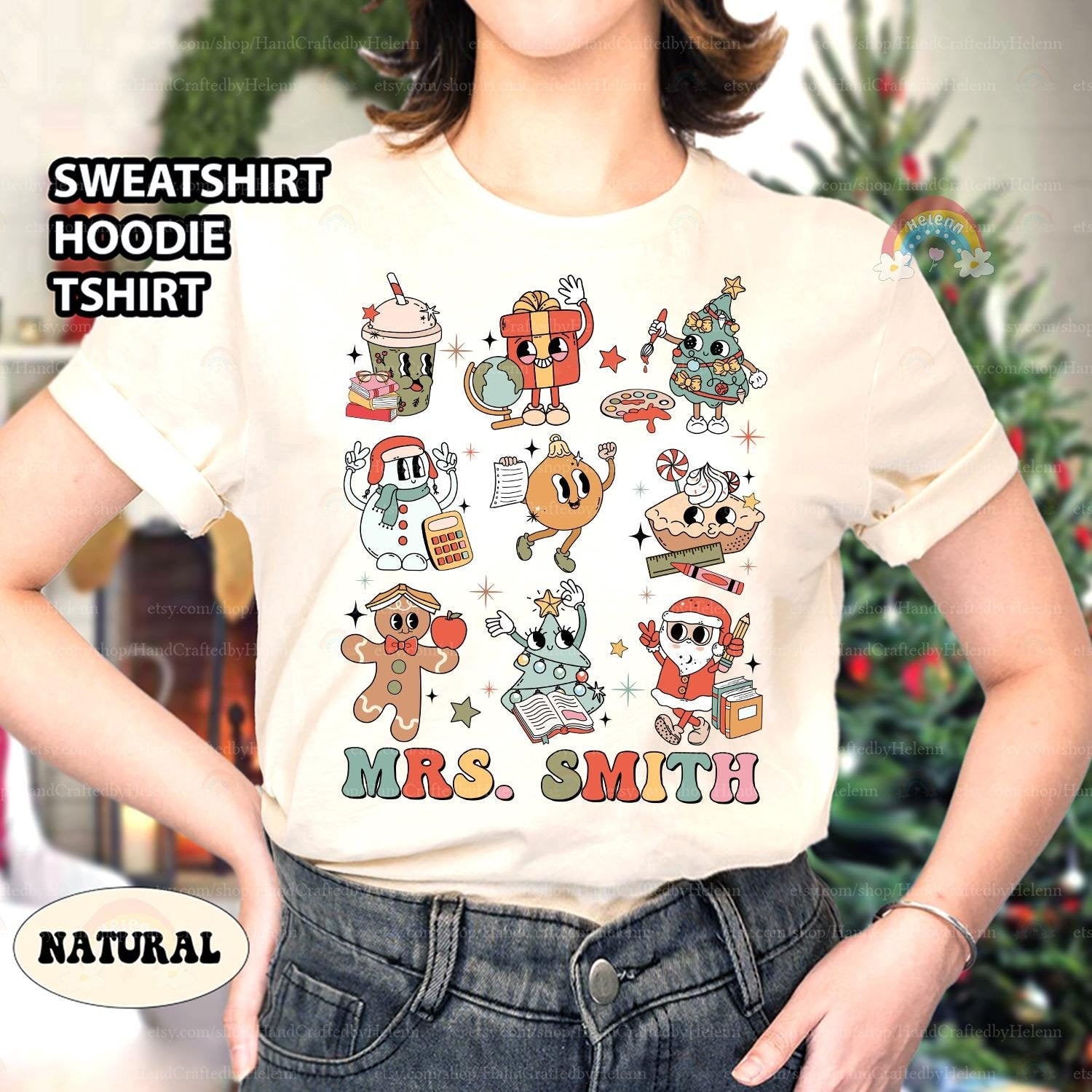 Personalized Christmas Teacher Shirt, Groovy Teacher Christmas Sweatshirt, Custom Teacher Gift, Kindergarten Teacher, Christmas Teacher Gift