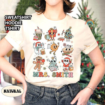 Personalized Christmas Teacher Shirt, Groovy Teacher Christmas Sweatshirt, Custom Teacher Gift, Kindergarten Teacher, Christmas Teacher Gift