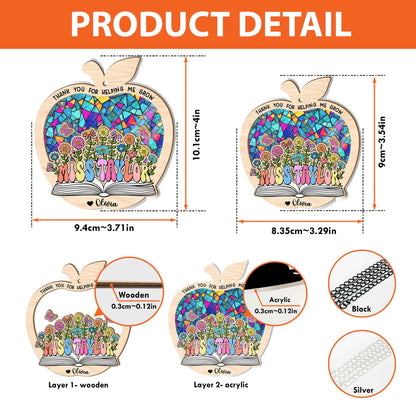 Custom Teacher Suncatcher Ornament Thank You For Helping Me Grow, Thank You Teacher Gift, Custom Stained Glass, Teacher Appreciation Gift