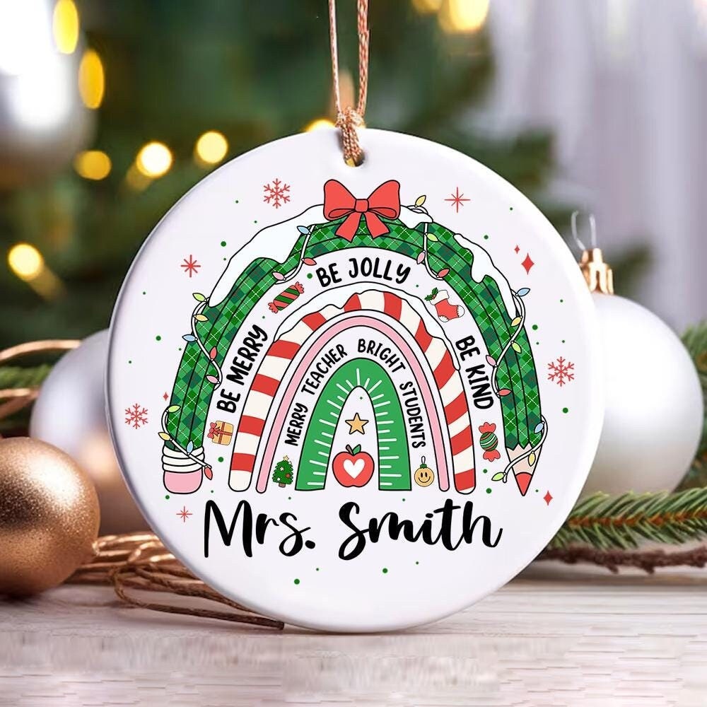 Personalized Teacher Christmas Ornament, Teacher Ornament Merry Teacher, Thank You Gifts, Teacher Appreciation Gift, Christmas Teacher Gift