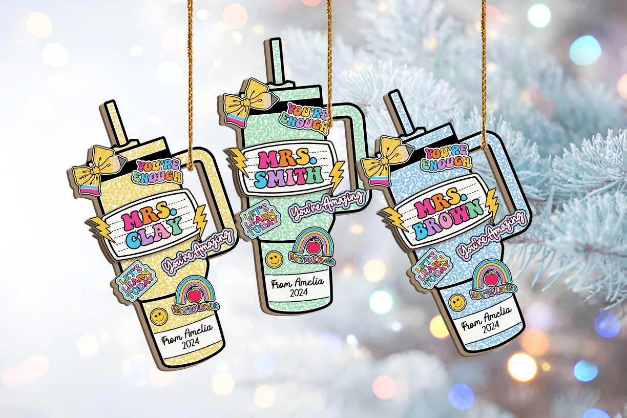 Personalized Teacher Tumbler Ornament Composition Book, Custom Teacher Christmas Ornament, Teacher Christmas Gift, Teacher Appreciation Gift