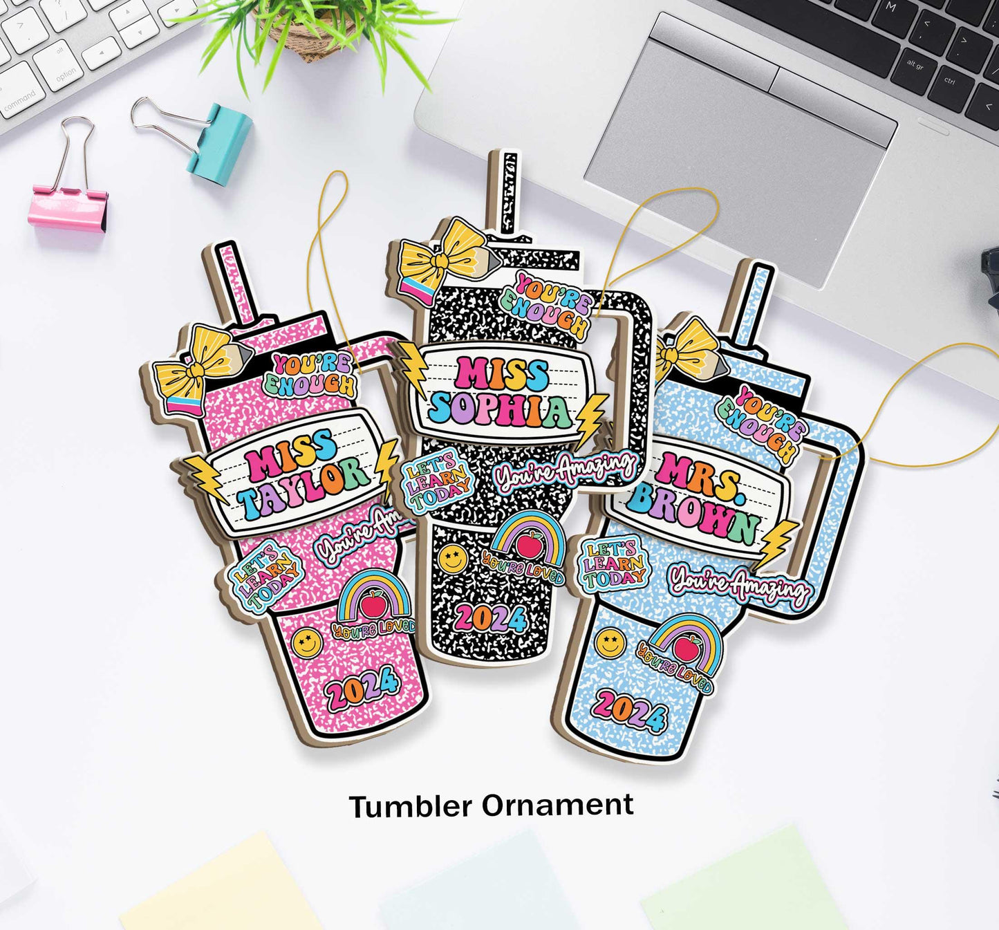 Personalized Teacher Christmas Ornament, Teacher Tumbler Ornament Composition Book Name, Christmas Teacher Gift, Teacher Appreciation Gift