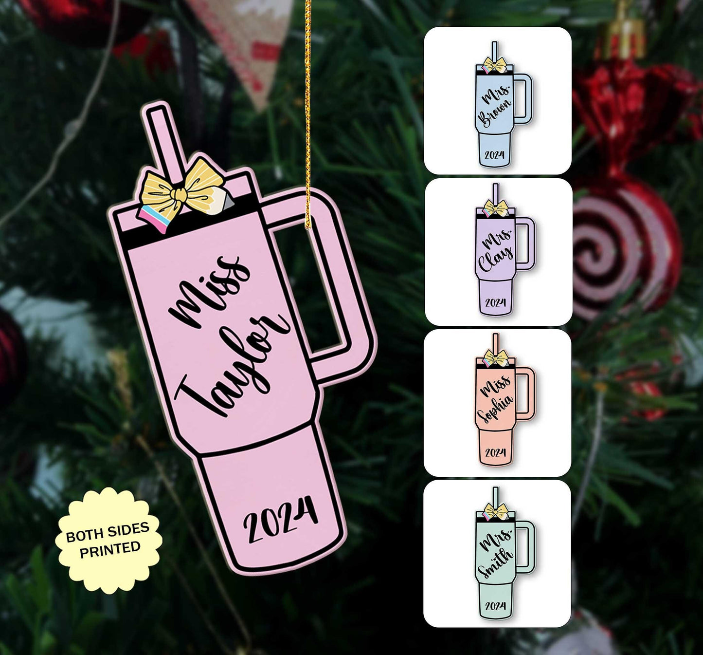 Personalized Teacher Christmas Ornament Tumbler Cup Name Ornament, Teacher Ornament Gift, Teacher Christmas Gift, Teacher Appreciation Gift