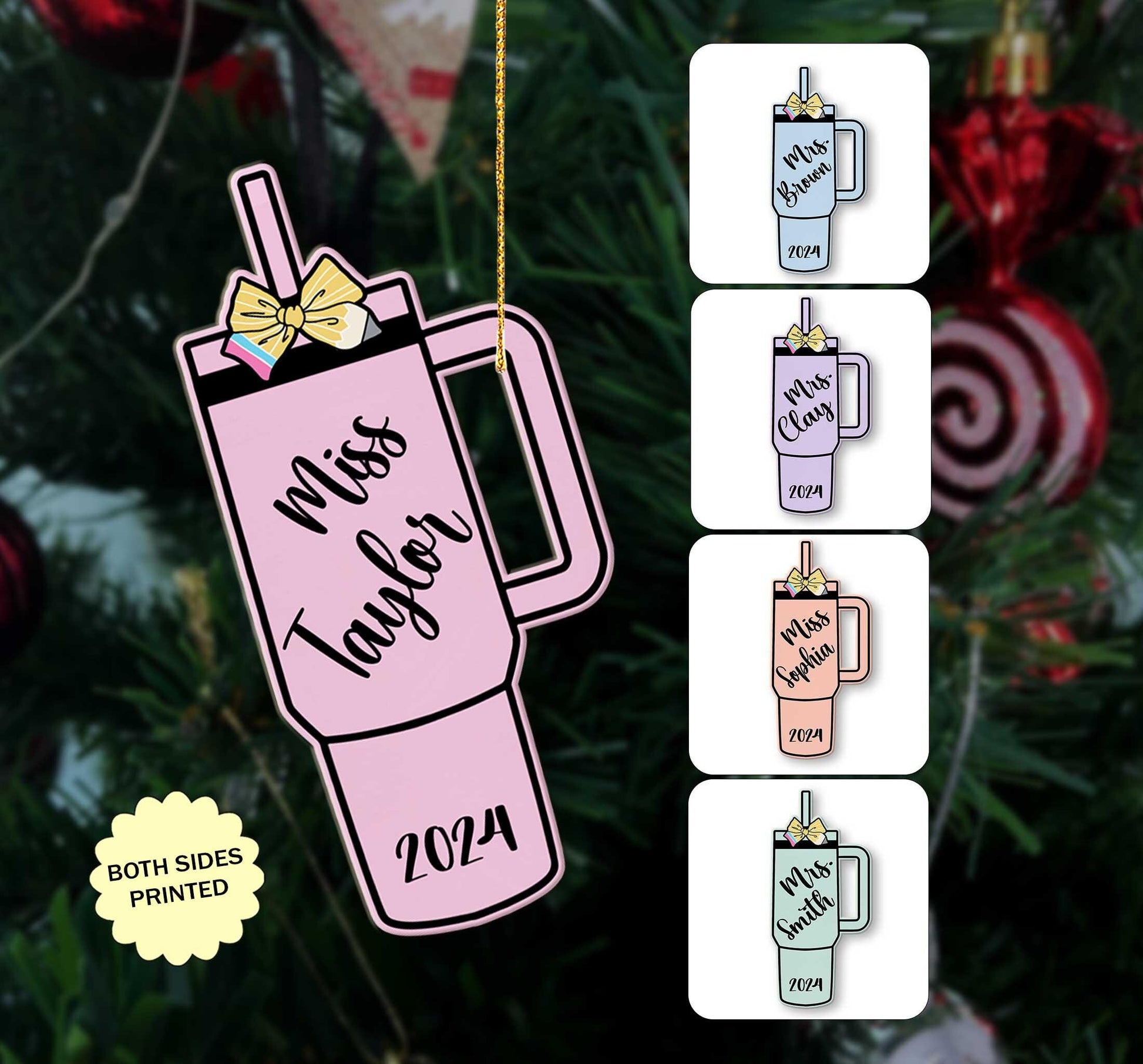 Personalized Teacher Christmas Ornament Tumbler Cup Name Ornament, Teacher Ornament Gift, Teacher Christmas Gift, Teacher Appreciation Gift