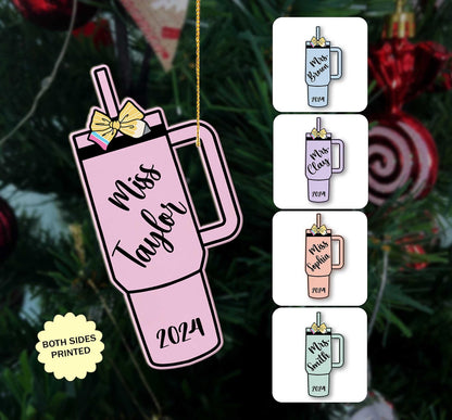 Personalized Teacher Christmas Ornament Tumbler Cup Name Ornament, Teacher Ornament Gift, Teacher Christmas Gift, Teacher Appreciation Gift