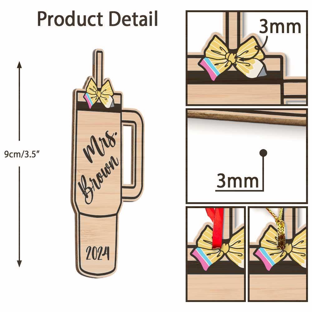 Teacher Christmas Ornament Tumbler Wooden Ornament, Personalized Teacher Ornament Gift, Teacher Christmas Gift, Teacher Appreciation Gift